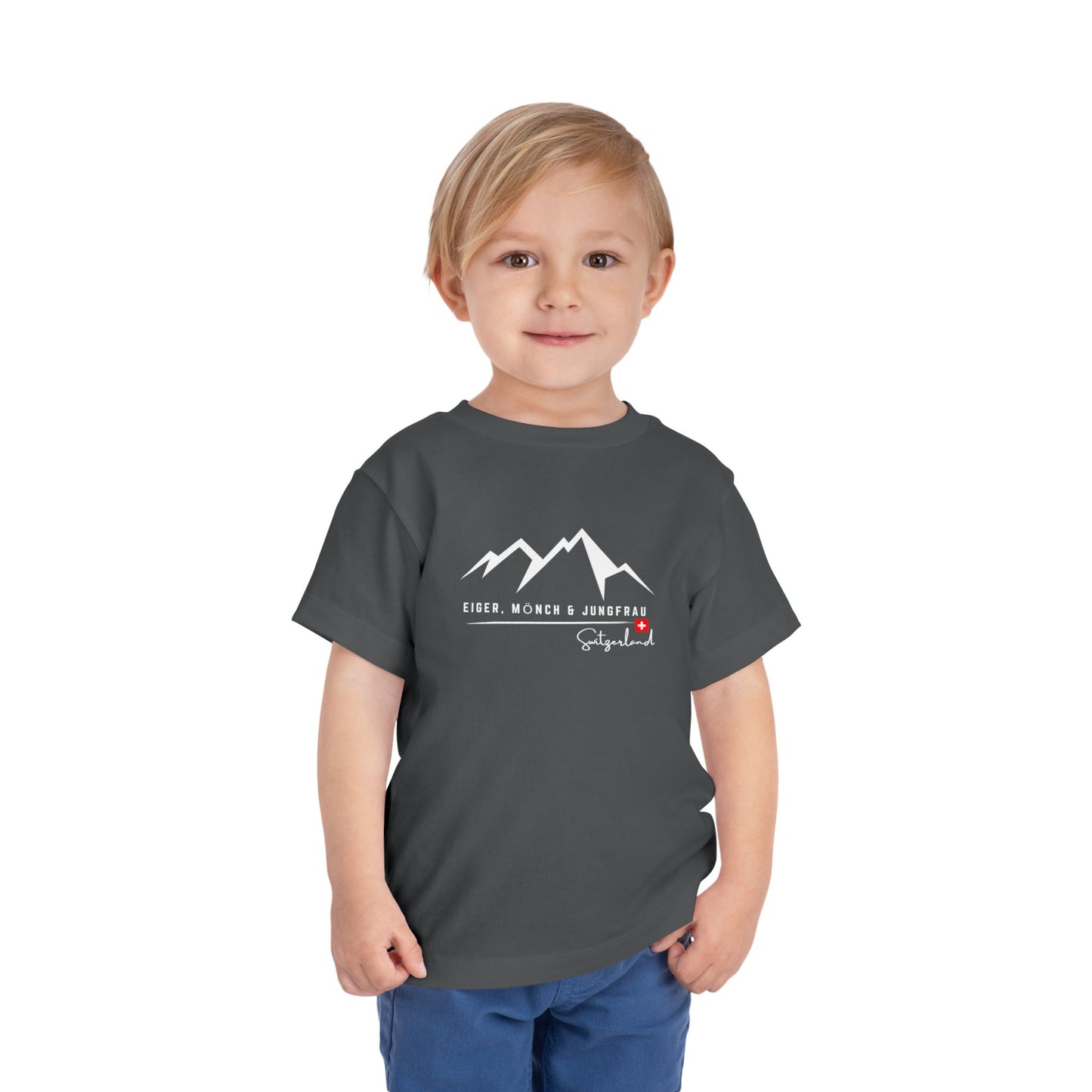 Cute toddler Swiss souvenir shirt with minimalist mountain illustration