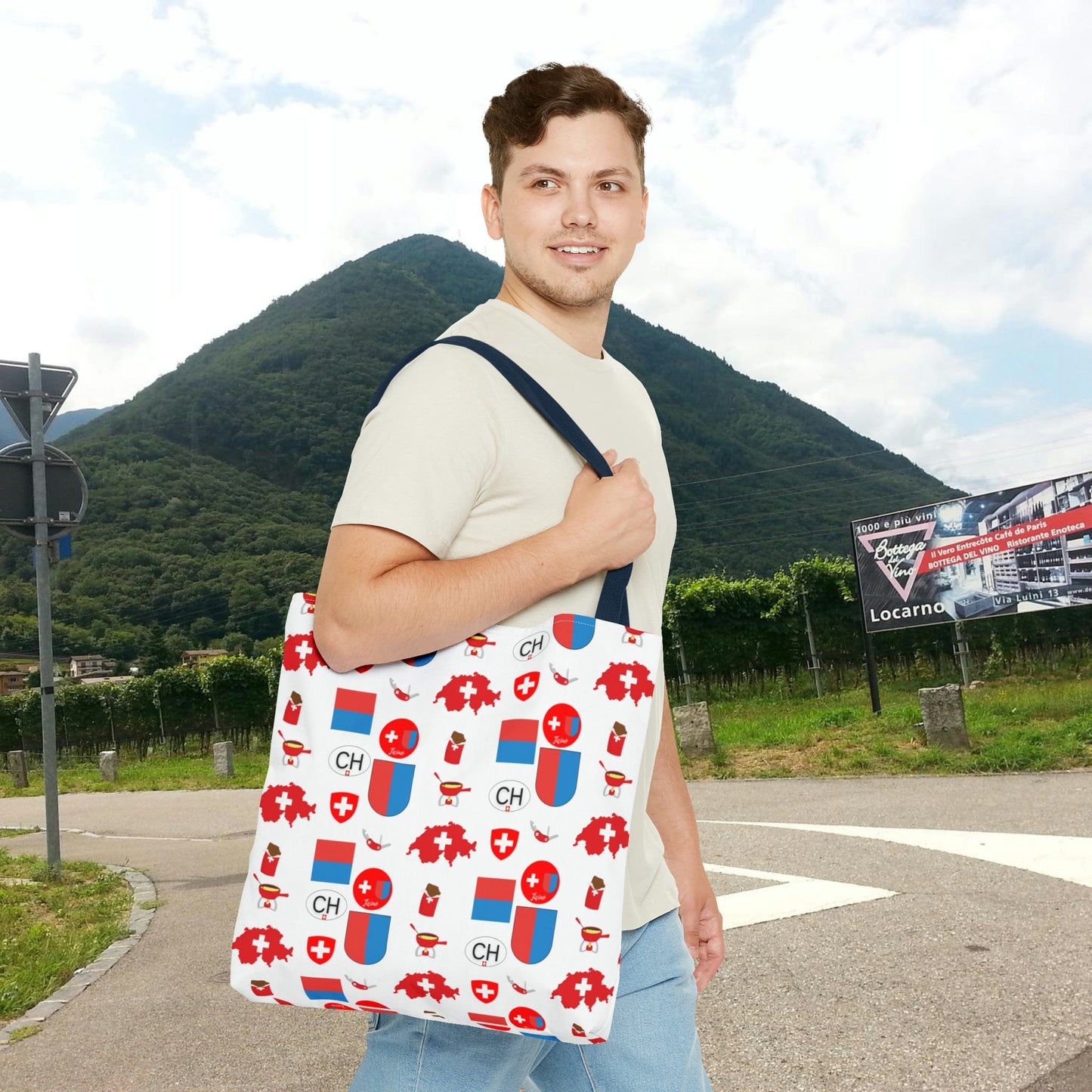 Ticino, Switzerland | Travel Icons Pattern | Tote Bag (AOP)