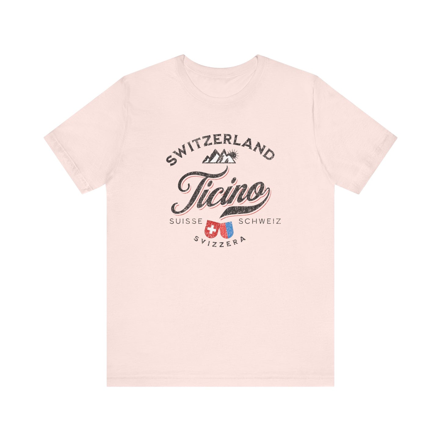 soft pink Ticino Switzerland souvenir T-shirt for travelers.