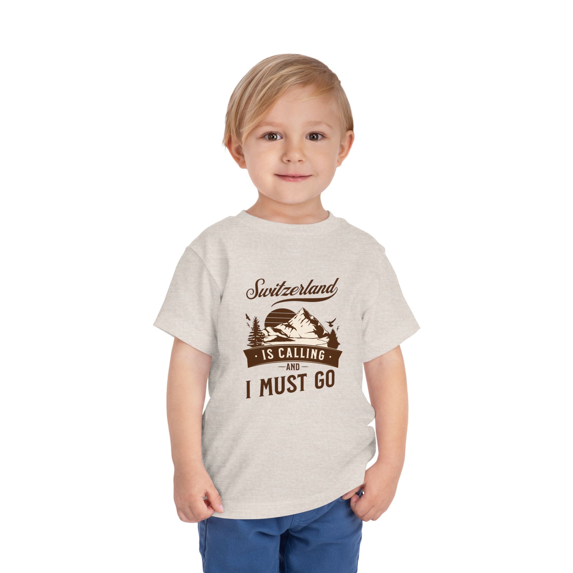 Cute toddler tee with Swiss travel-themed graphic perfect for family vacations