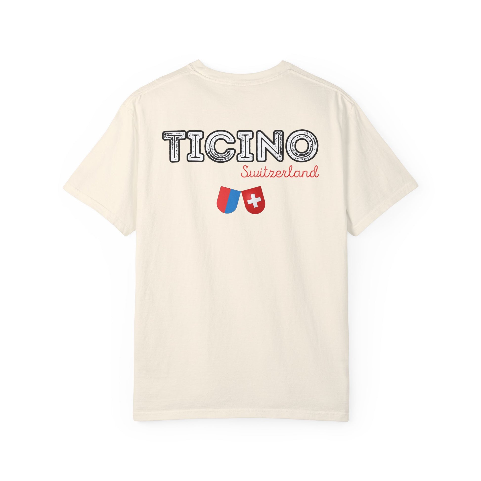 Soft garment-dyed Ticino Switzerland T-shirt for travel lovers
