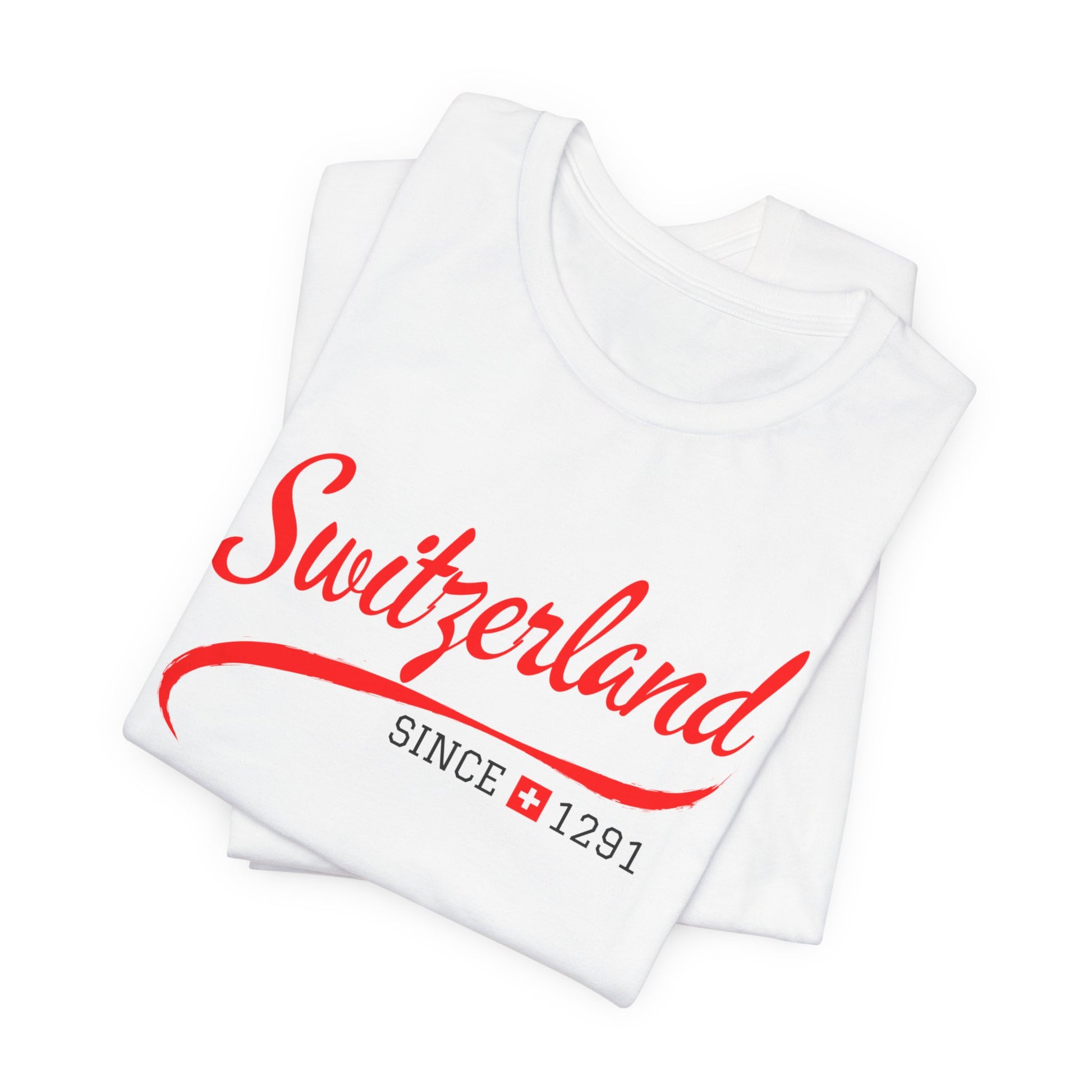 White and red Swiss pride T-shirt celebrating Switzerland’s founding year