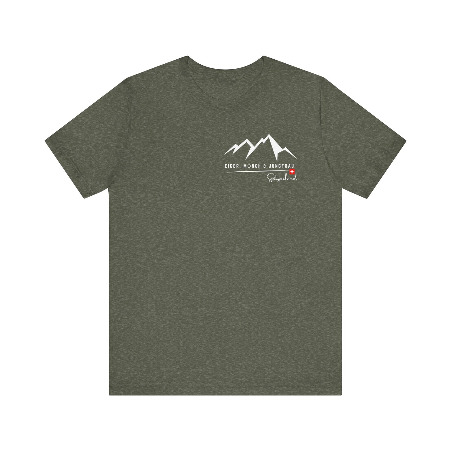 Unisex hiking and travel tee showcasing Switzerland’s iconic peaks