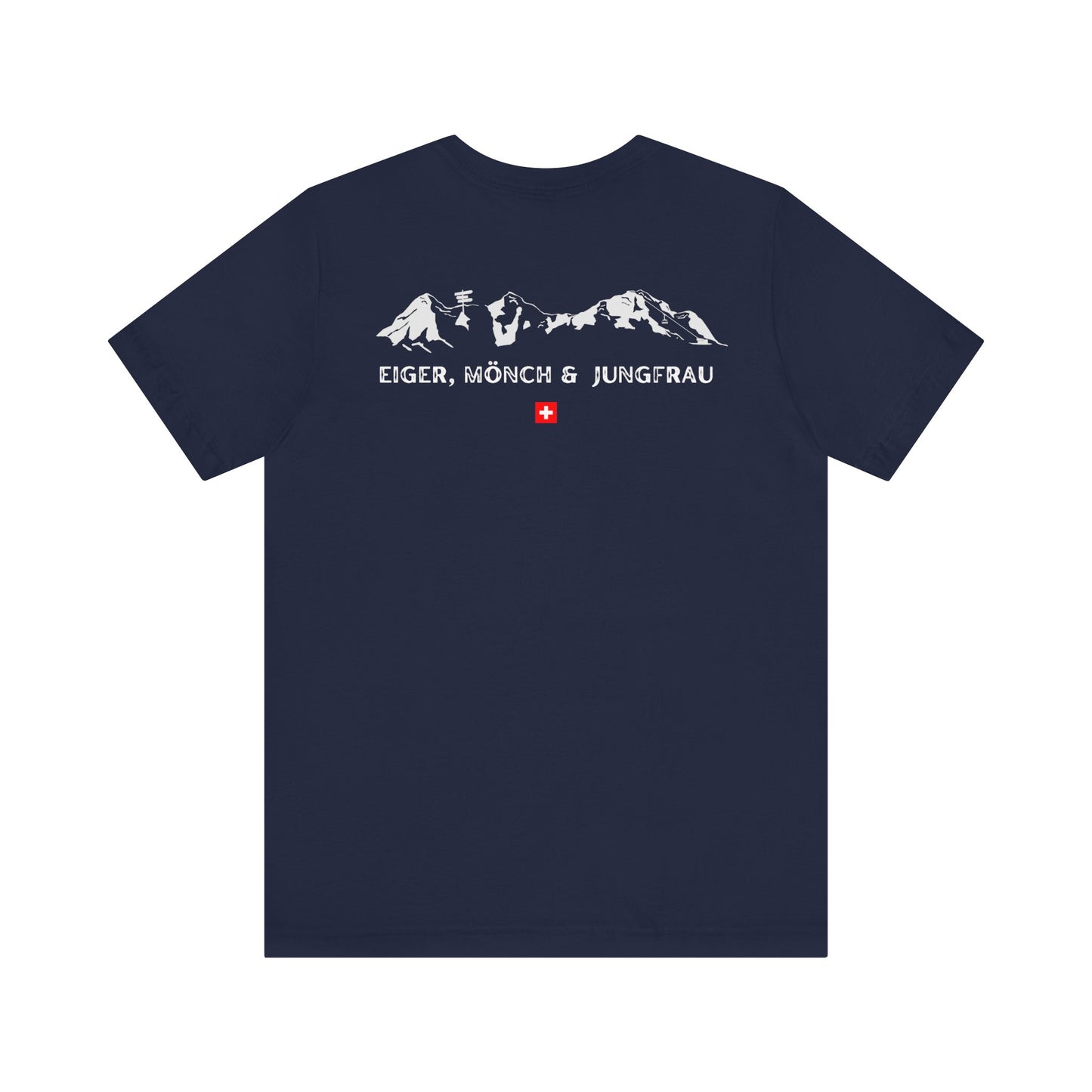 Eiger Monch Jungfrau Unisex Tee t-shirt with front and back mountain print.