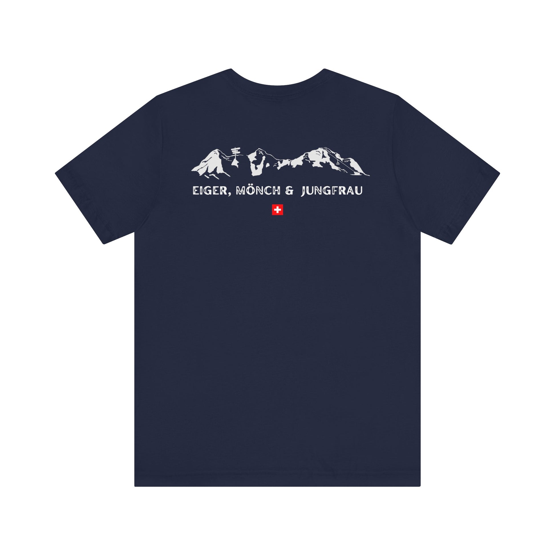 Eiger Monch Jungfrau Unisex Tee t-shirt with front and back mountain print.