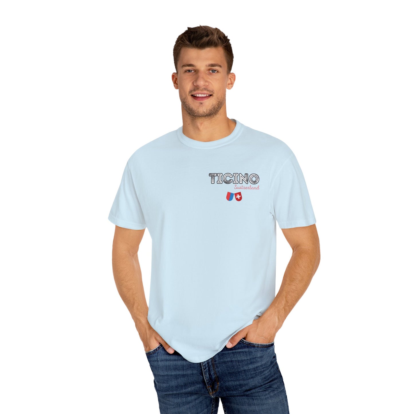 Casual unisex Ticino Switzerland tee with stylish Swiss emblem