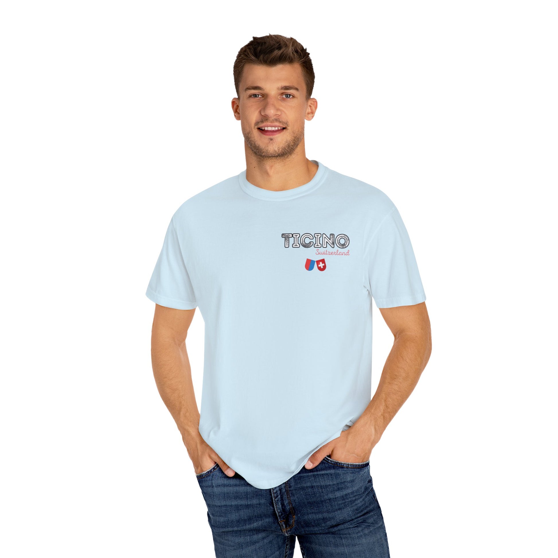 Casual unisex Ticino Switzerland tee with stylish Swiss emblem