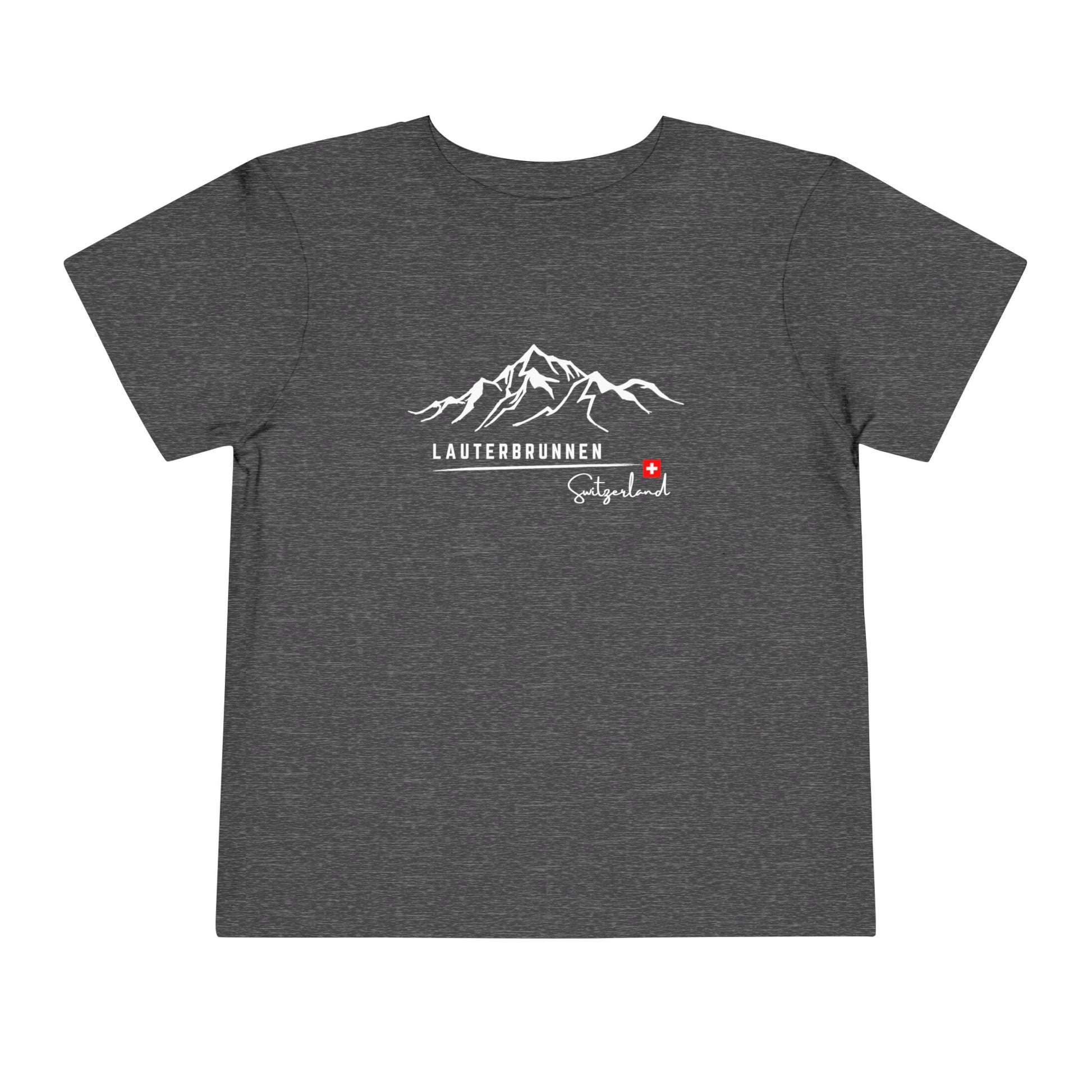 Close-up of Lauterbrunnen mountain design on toddler t-shirt