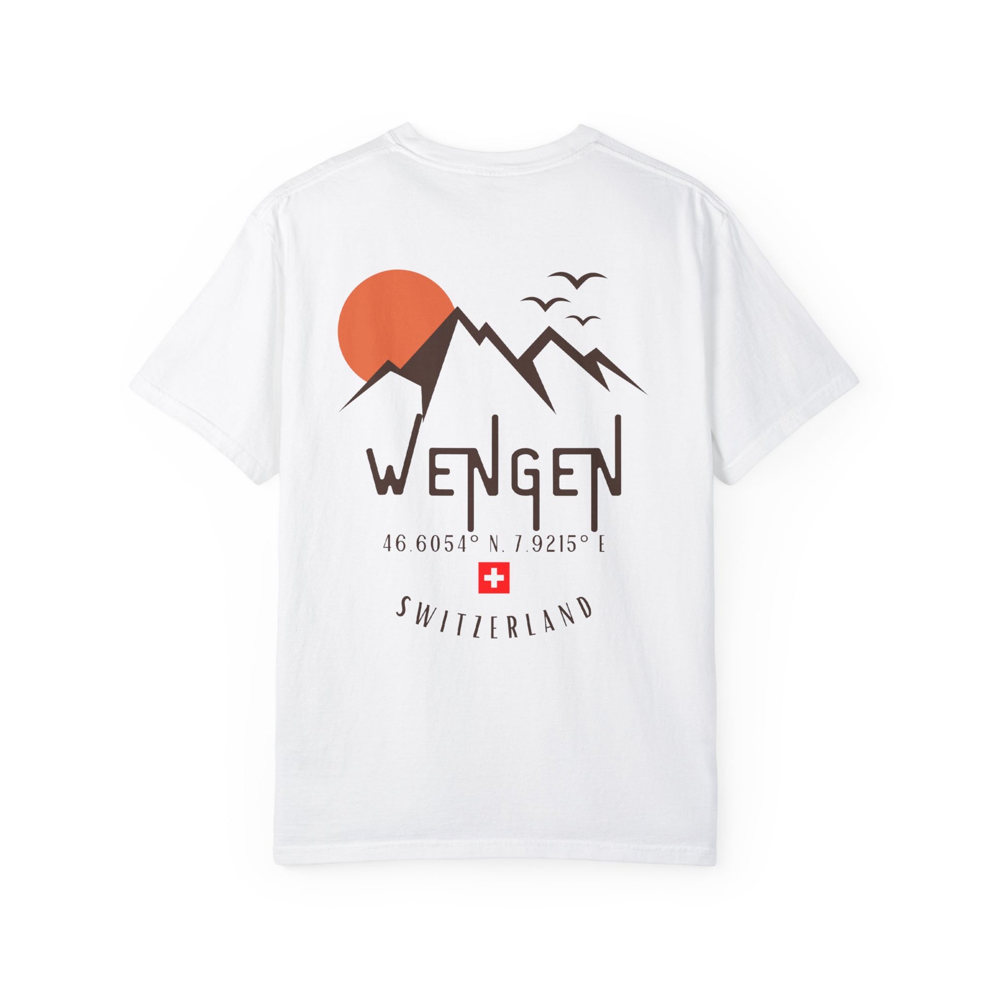 Hiking and adventure tee with Wengen Switzerland mountain graphic