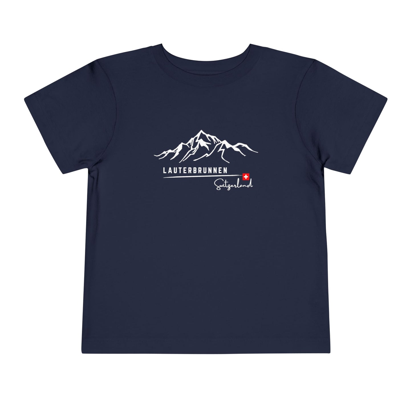 Navy toddler shirt with Switzerland mountain illustration