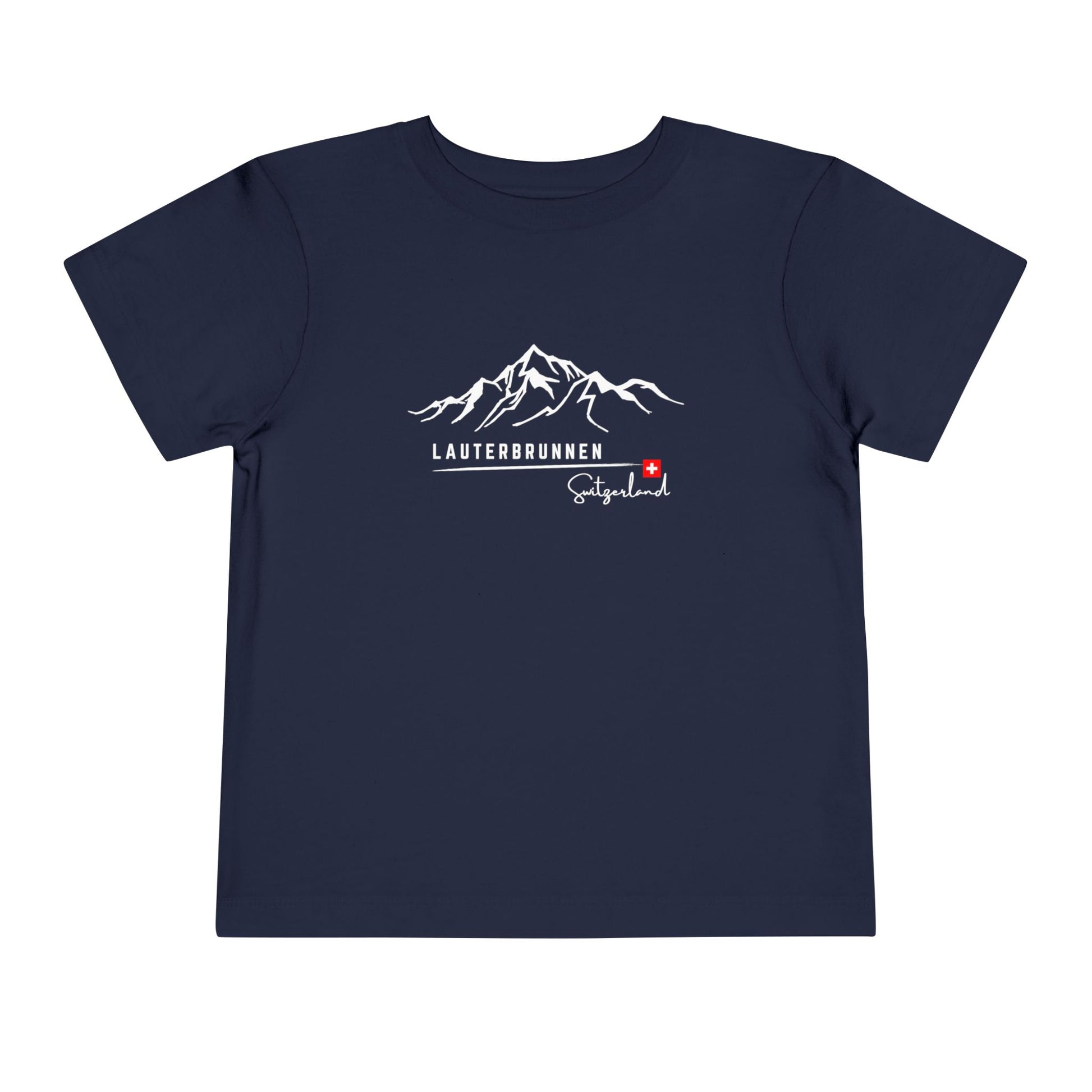 Navy toddler shirt with Switzerland mountain illustration