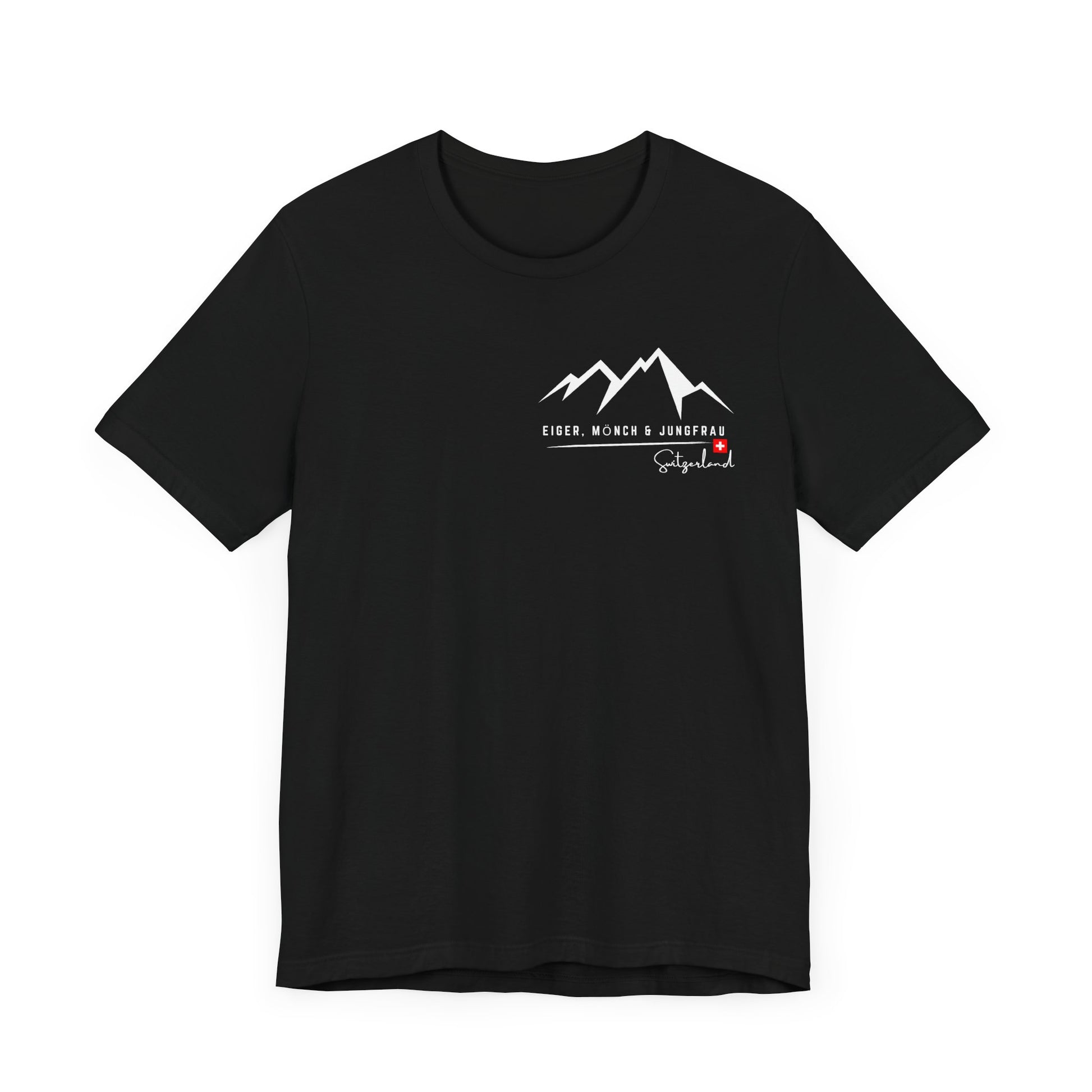 Minimalist Swiss mountain range t-shirt for outdoor lovers