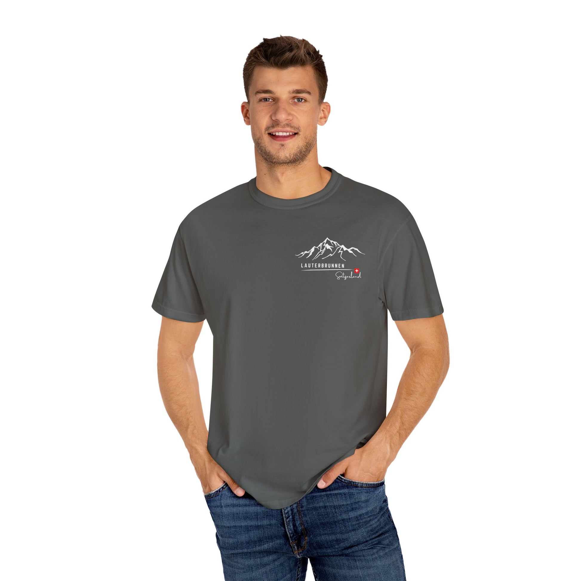 Unisex garment-dyed Lauterbrunnen travel souvenir t-shirt in Comfort Colors