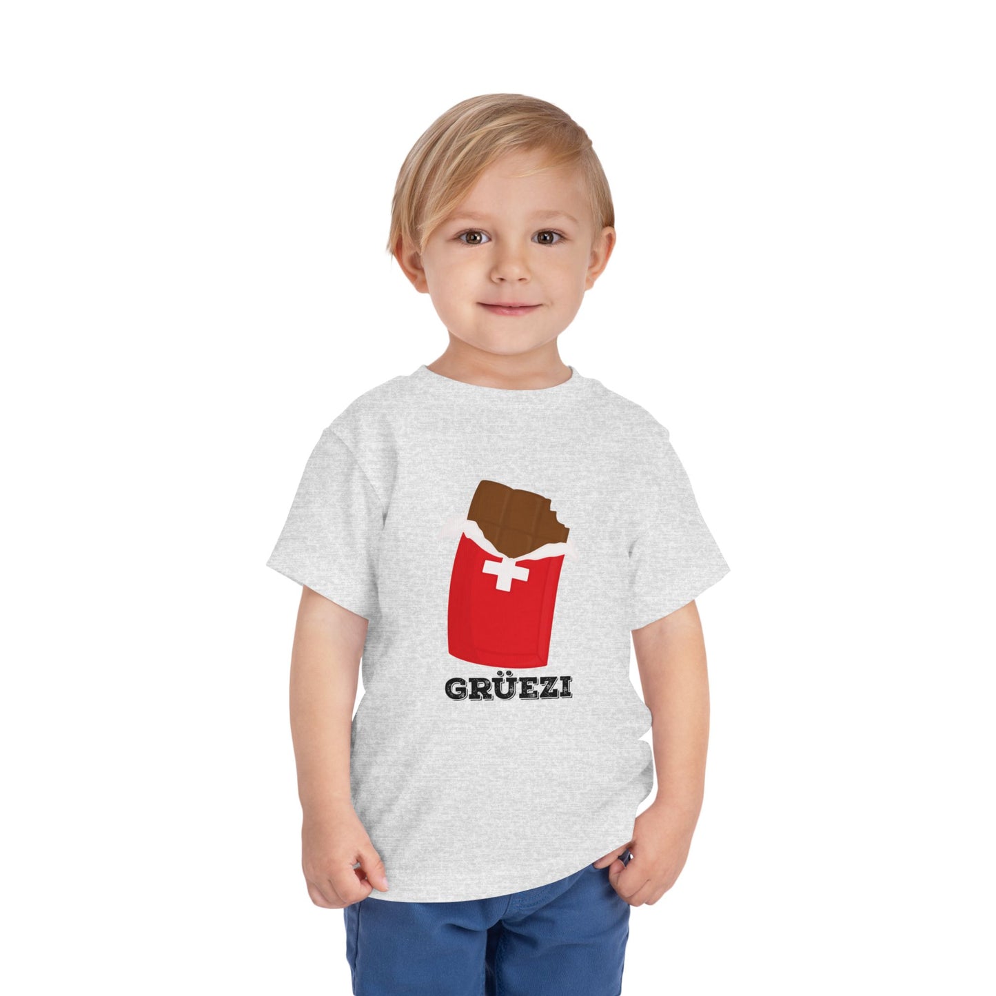 Swiss chocolate kids' t-shirt—great gift for Swiss families and young travelers.
