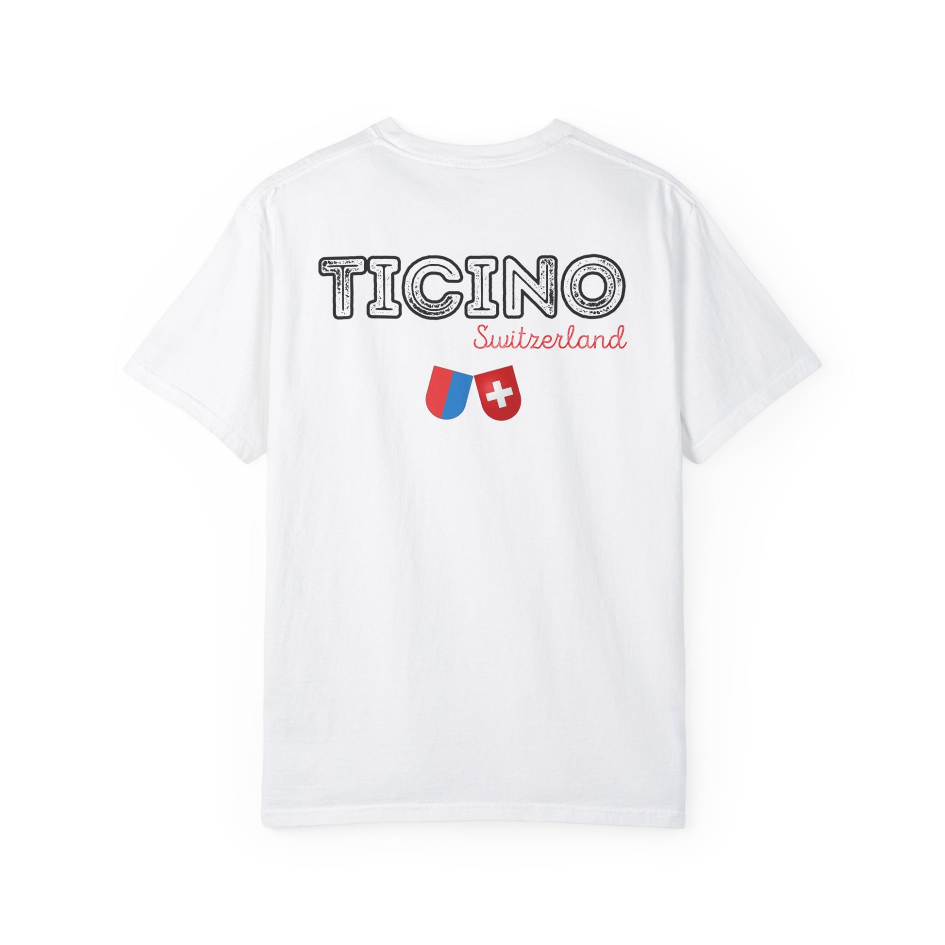 Back view of Ticino Switzerland Comfort Colors travel T-shirt