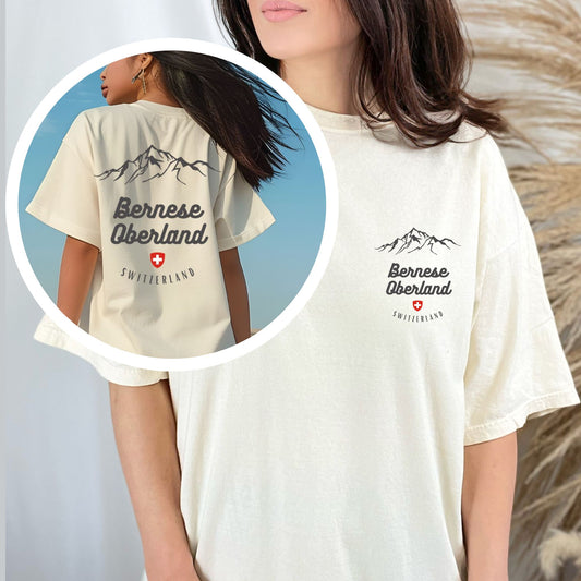 Bernese Oberland Switzerland t-shirt with mountain and Swiss flag design