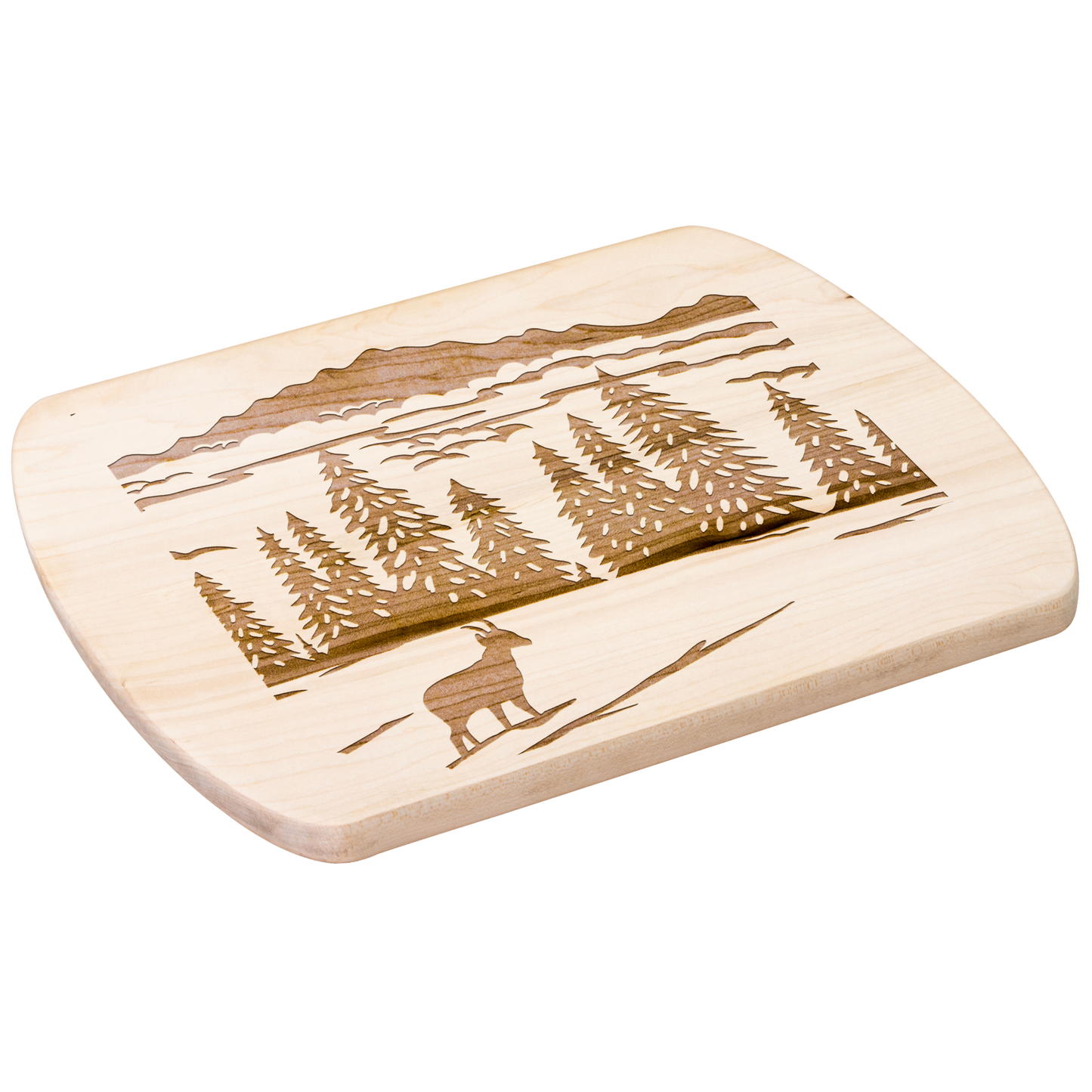 Nature-inspired Swiss cutting board featuring chamois in Lake Geneva Region