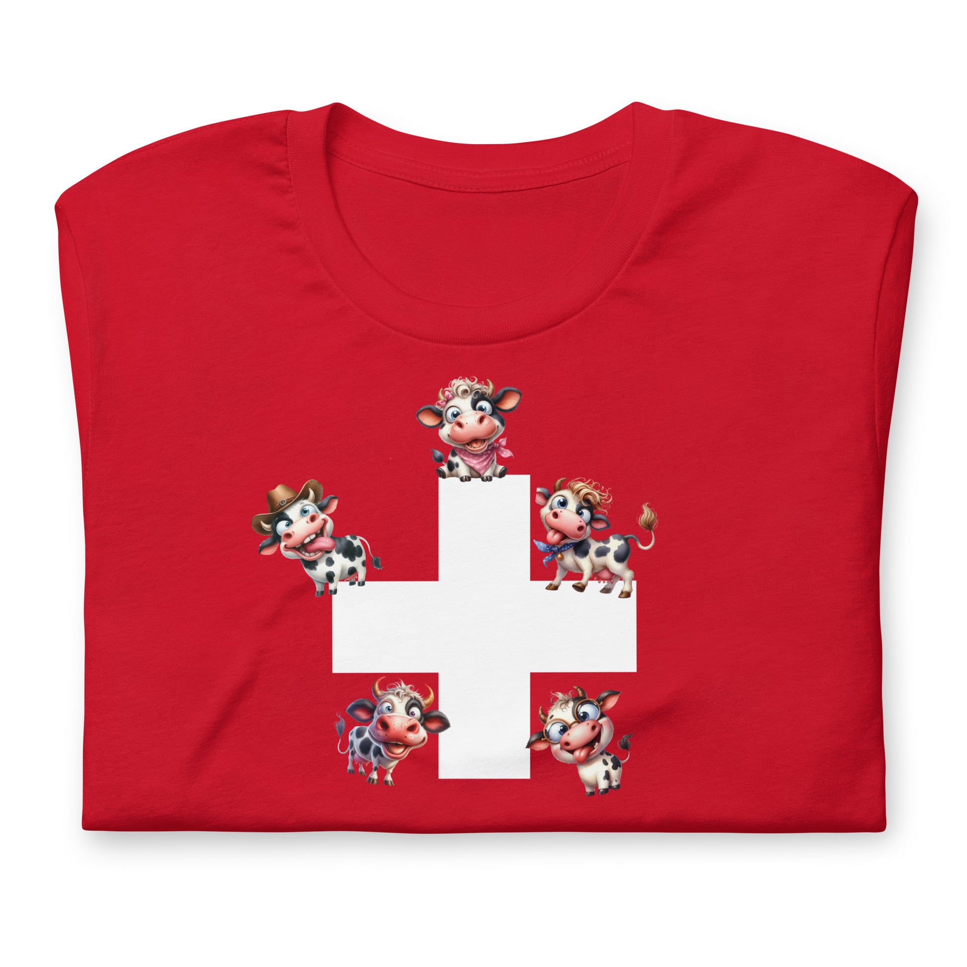 cartoon cow and swiss flag graphic tee