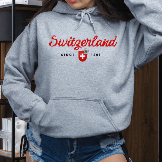 Switzerland Since 1291 Unisex Hoodie: Coat of Arms & Edelweiss
