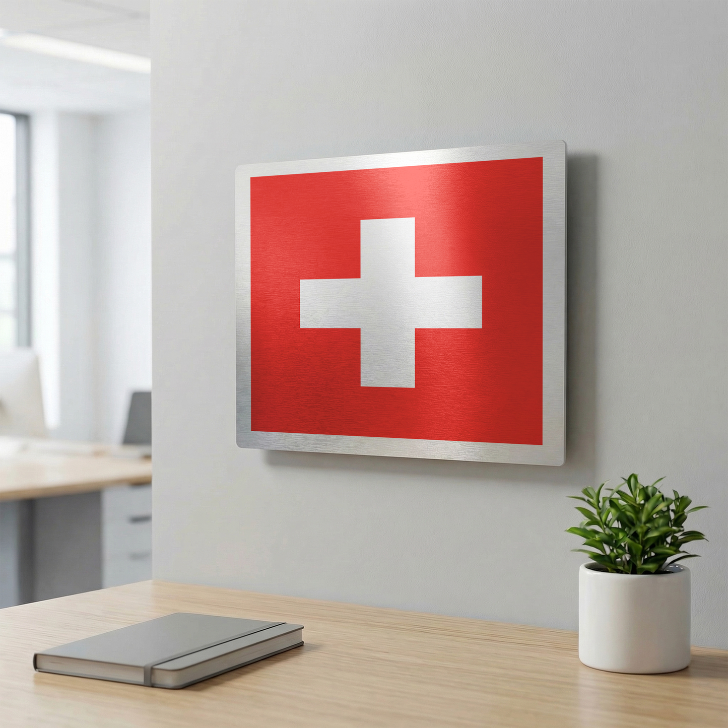 Premium Swiss flag aluminum wall panel, full-color glossy print, Swiss souvenir gift