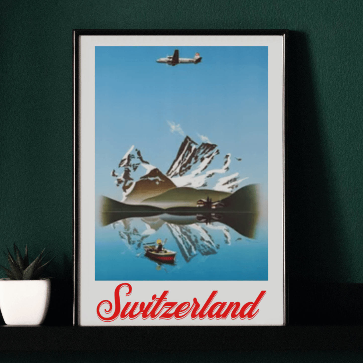 Switzerland Vintage Travel - Swiss Alps Reflected in Lake Poster