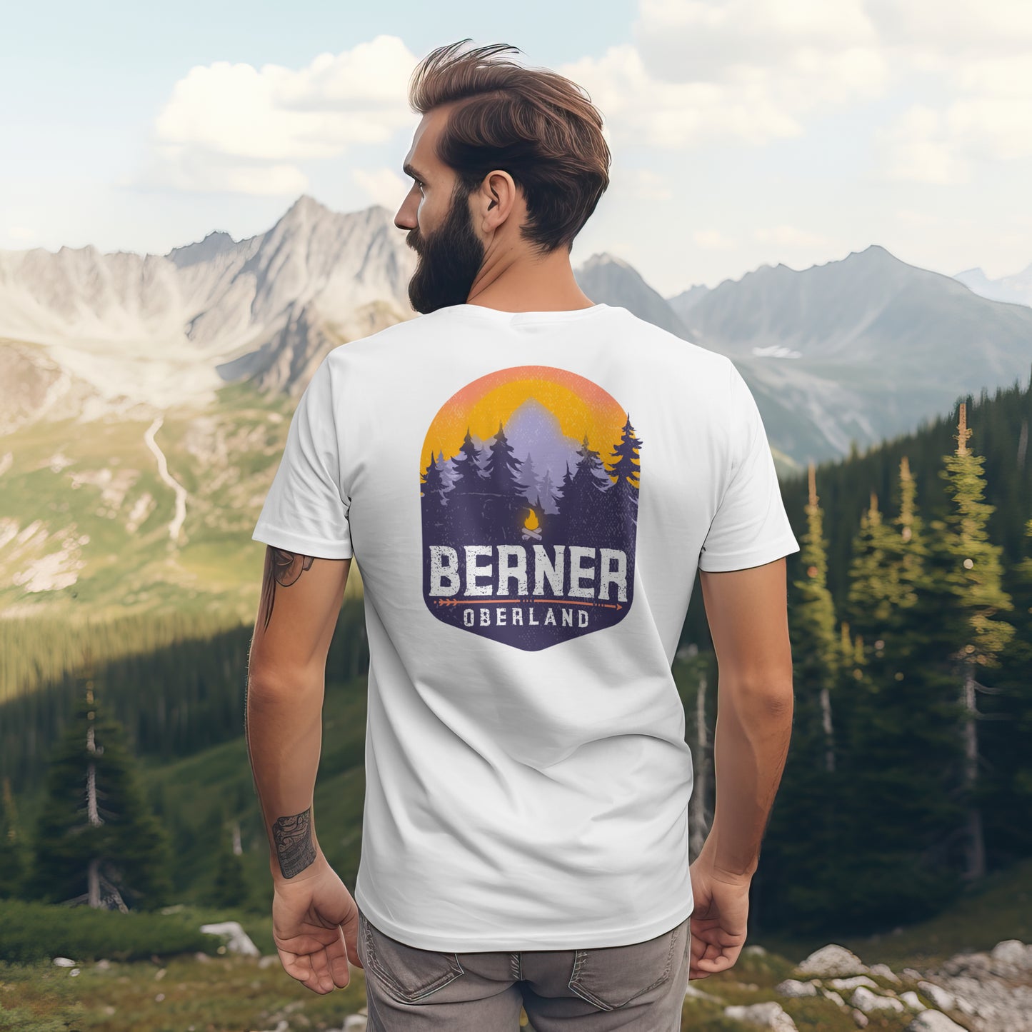 Unisex hiking t-shirt with Swiss Alps graphic