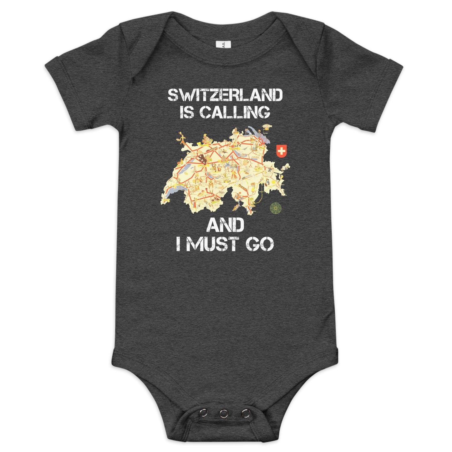 Travel-inspired baby bodysuit for Switzerland fans