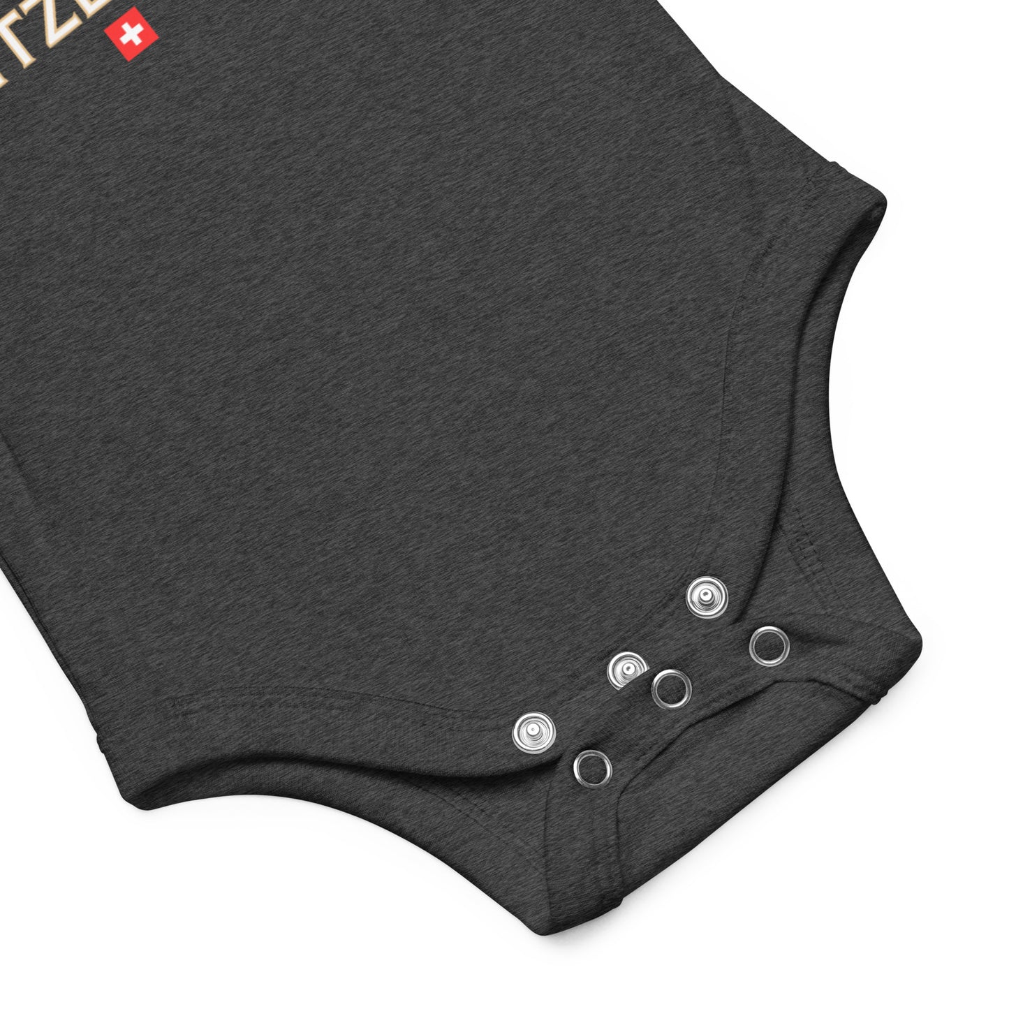 Alpine Baby Style: Davos Switzerland Crest Bodysuit 🇨🇭 | Bella + Canvas 100B Infant Onesie in Black & Heather Gray