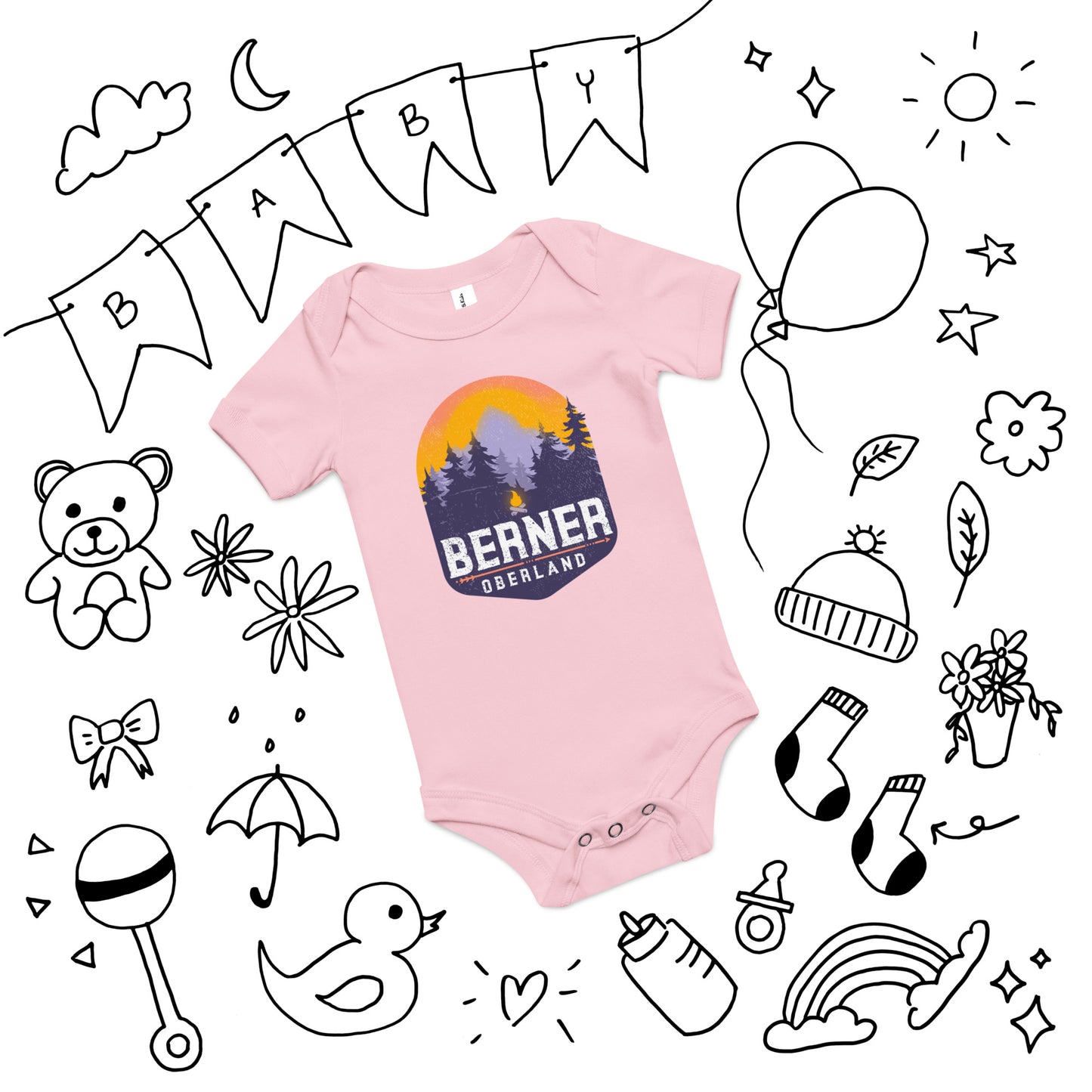 Berner Oberland baby adventure bodysuit in multiple colors