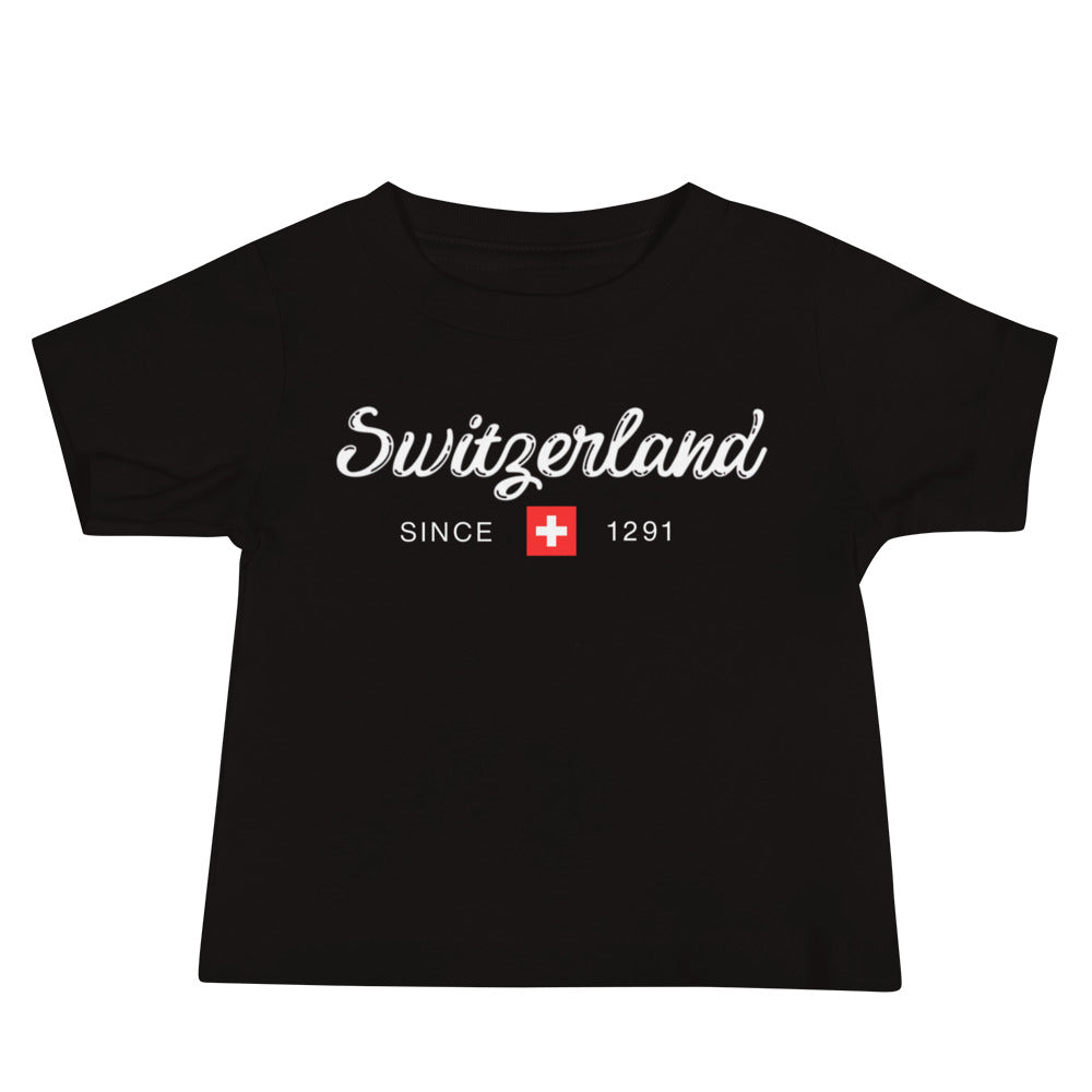 Stylish Swiss baby tee celebrating Switzerland’s founding year.