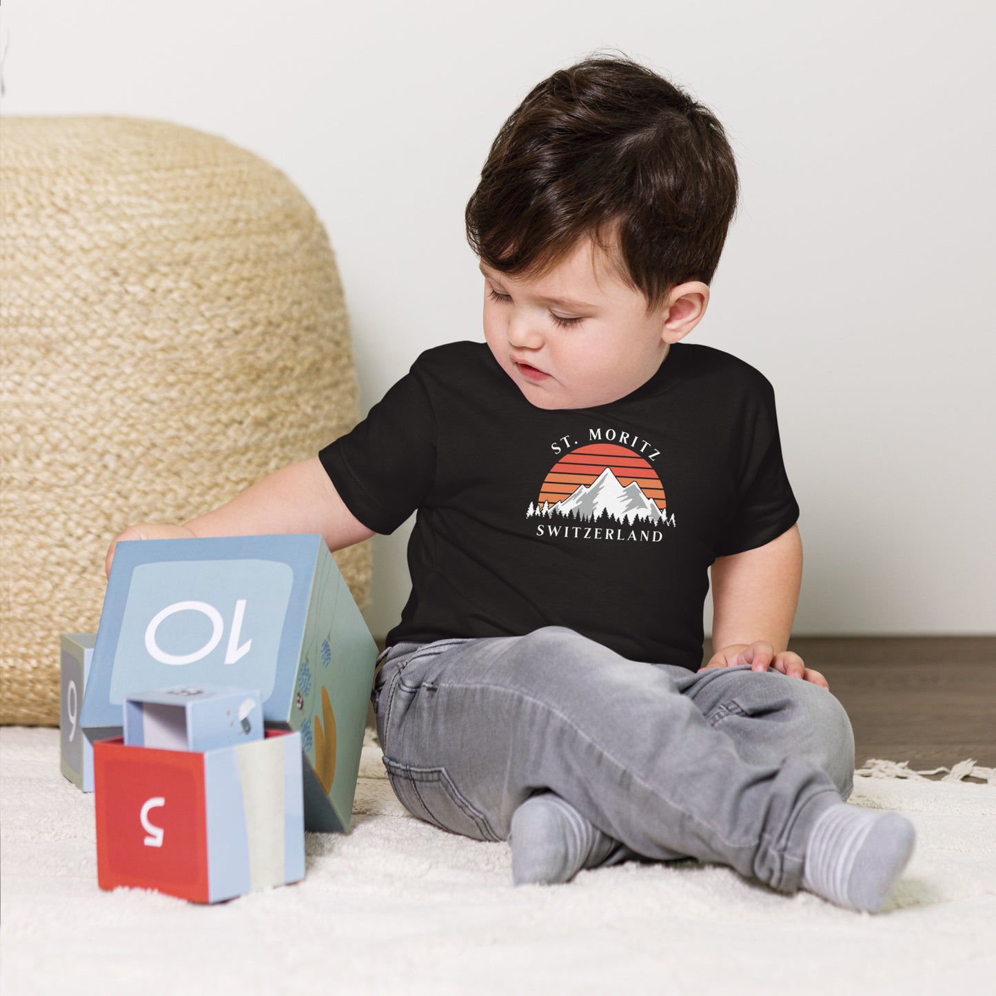 Black baby t-shirt inspired by St. Moritz in the Swiss Alps