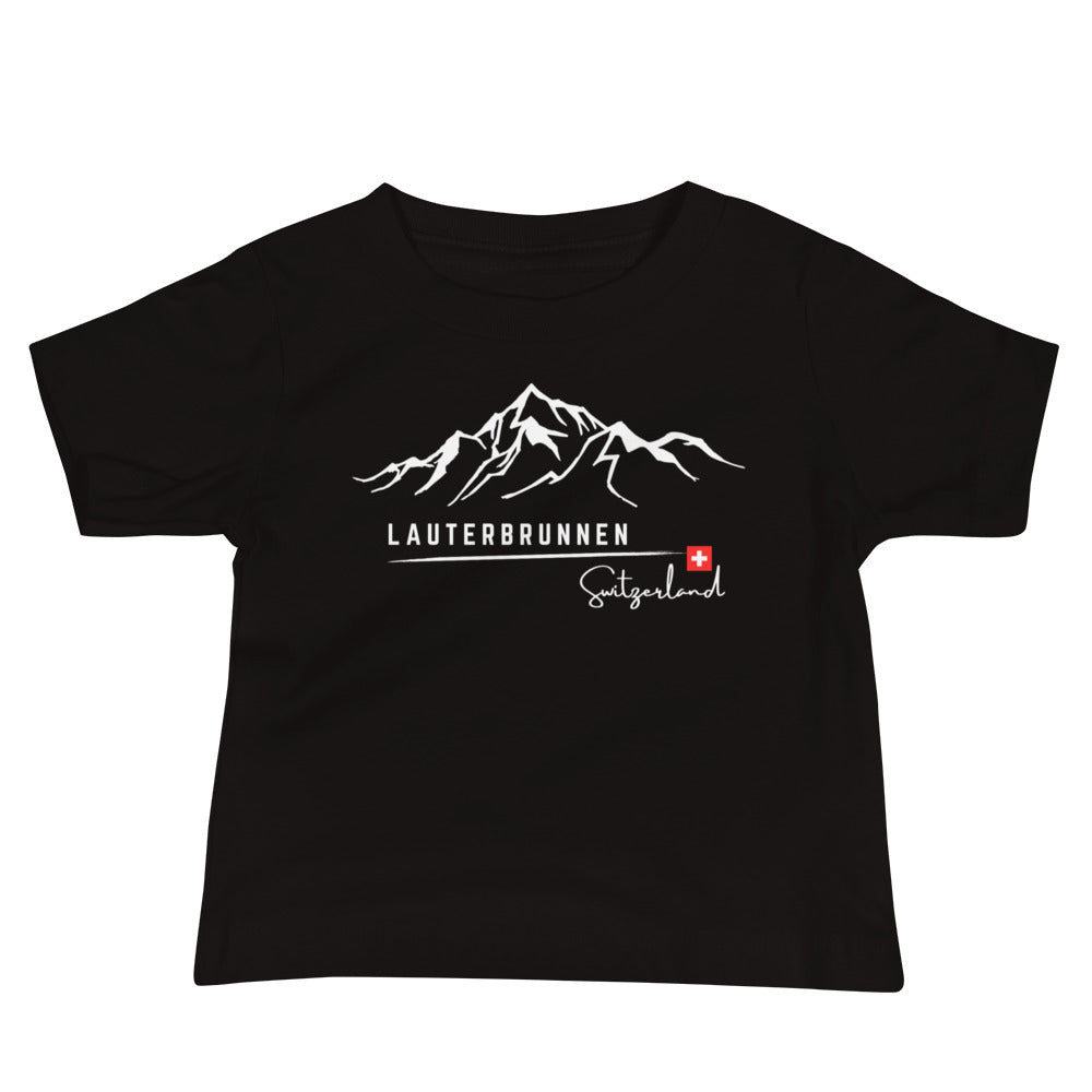 Swiss Alps inspired baby t-shirt featuring Lauterbrunnen graphic