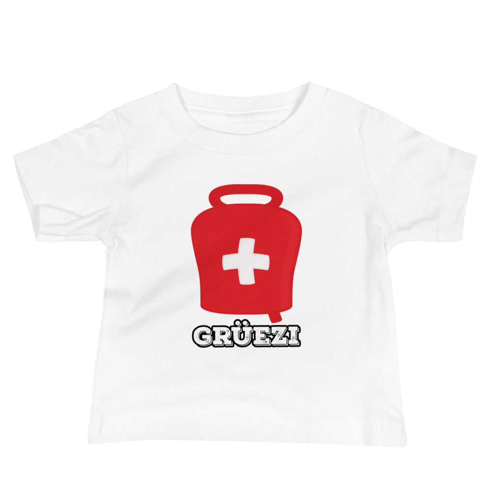 Swiss baby tee souvenir with cow bell illustration