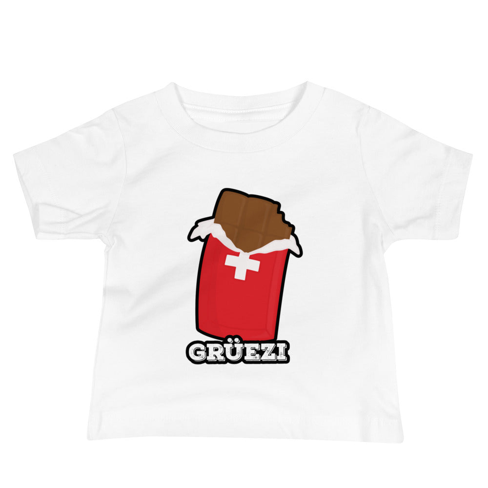 Switzerland souvenir baby tee with chocolate bar print