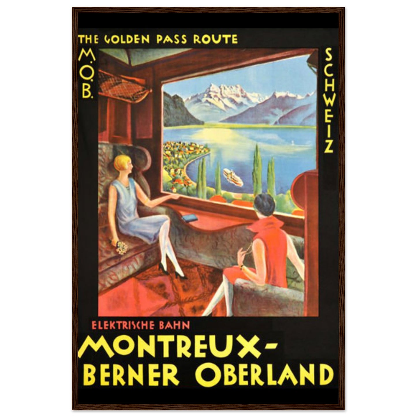 Montreux to Berner Oberland Retro Train Travel | Wooden Framed Poster | 60x90 cm / 24x36″