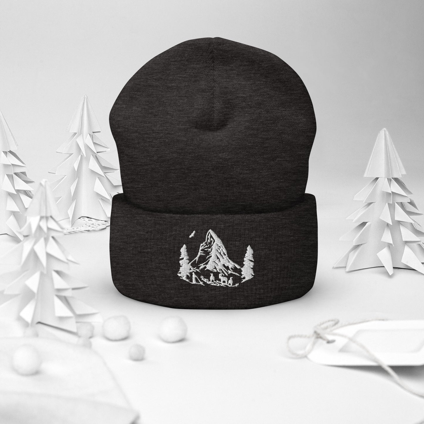 Stylish winter hat with Matterhorn design for hikers and skiers.