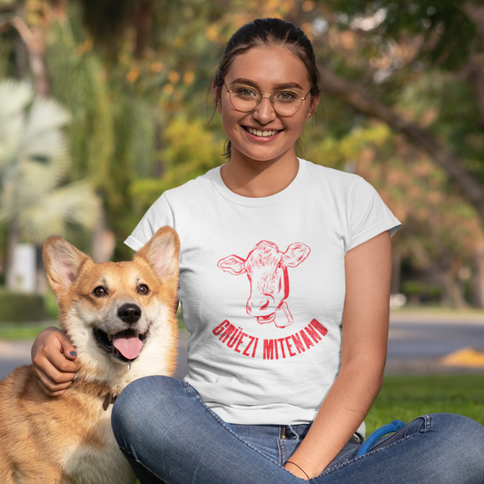 Swiss cow  saying Grรผezi mitenand shirt