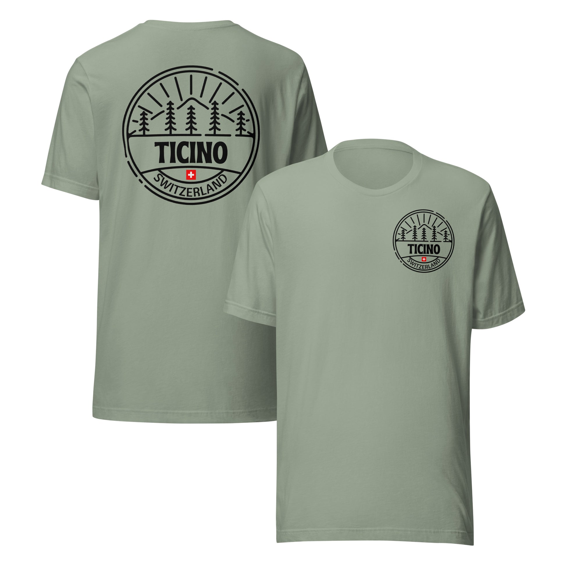 Front and back view of Bella + Canvas Ticino Swiss shirt