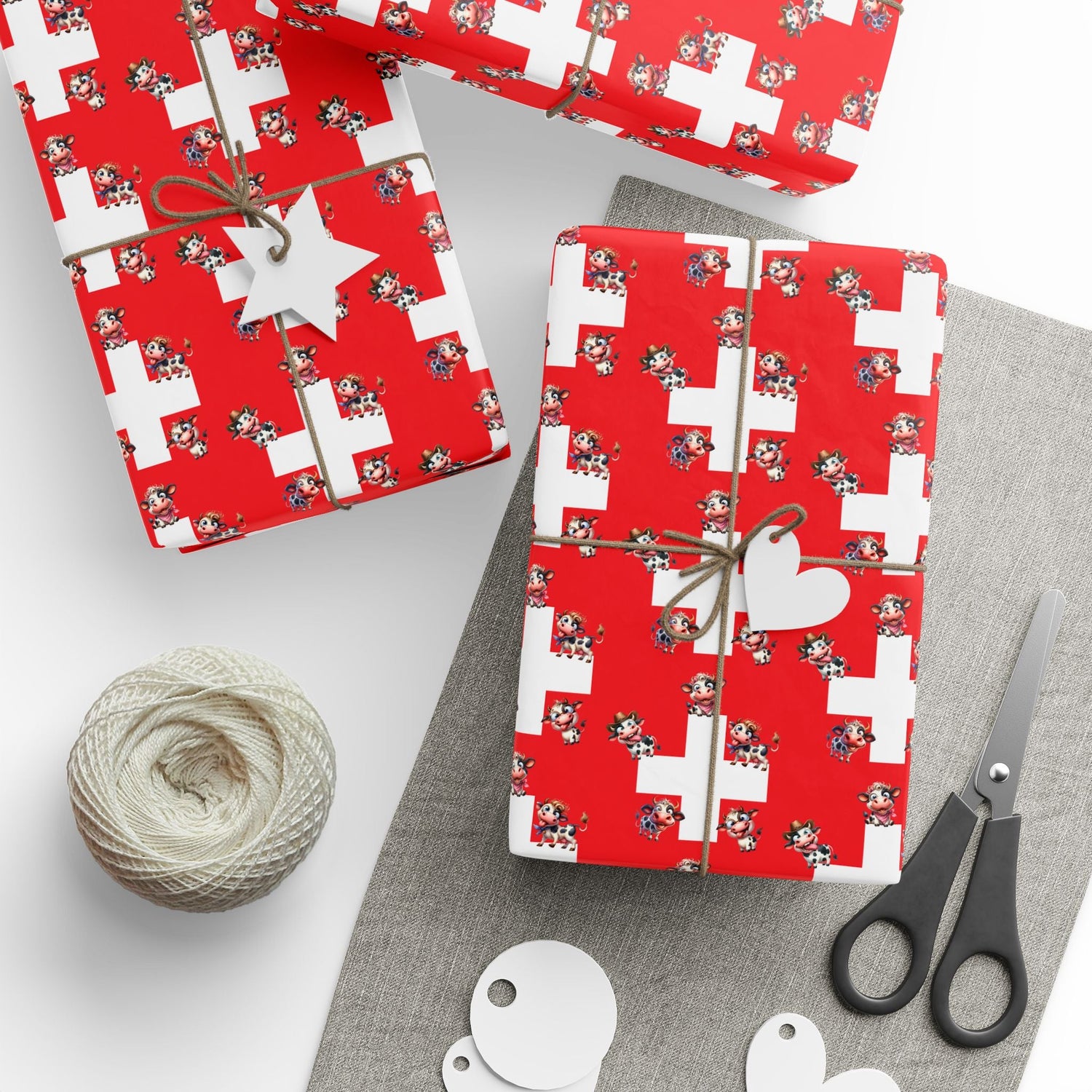🇨🇭 Swiss-Inspired Wrapping Paper Collection 🎁 | Alpine Gift Wraps with Swiss Flags, Cows & Edelweiss Designs