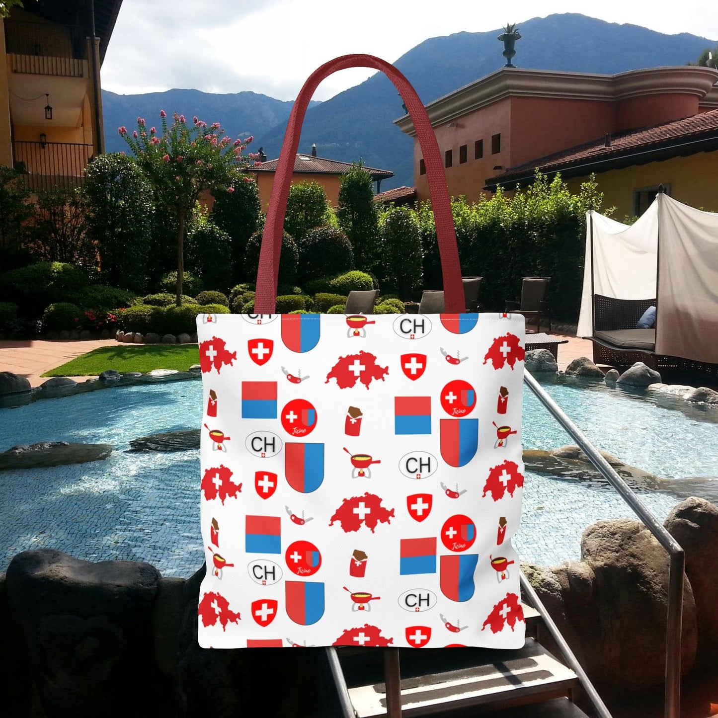 Ticino, Switzerland | Travel Icons Pattern | Tote Bag (AOP)