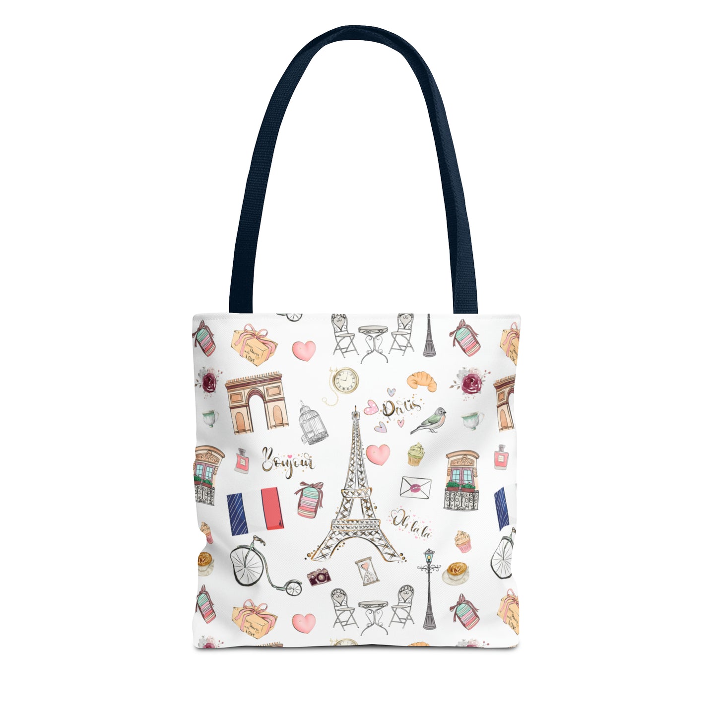 France Travel Adventures  | Chic Parisian Tote Bag: Eiffel Tower, Bistros, Macaroons & More! Perfect for Stylish Travelers! AOP