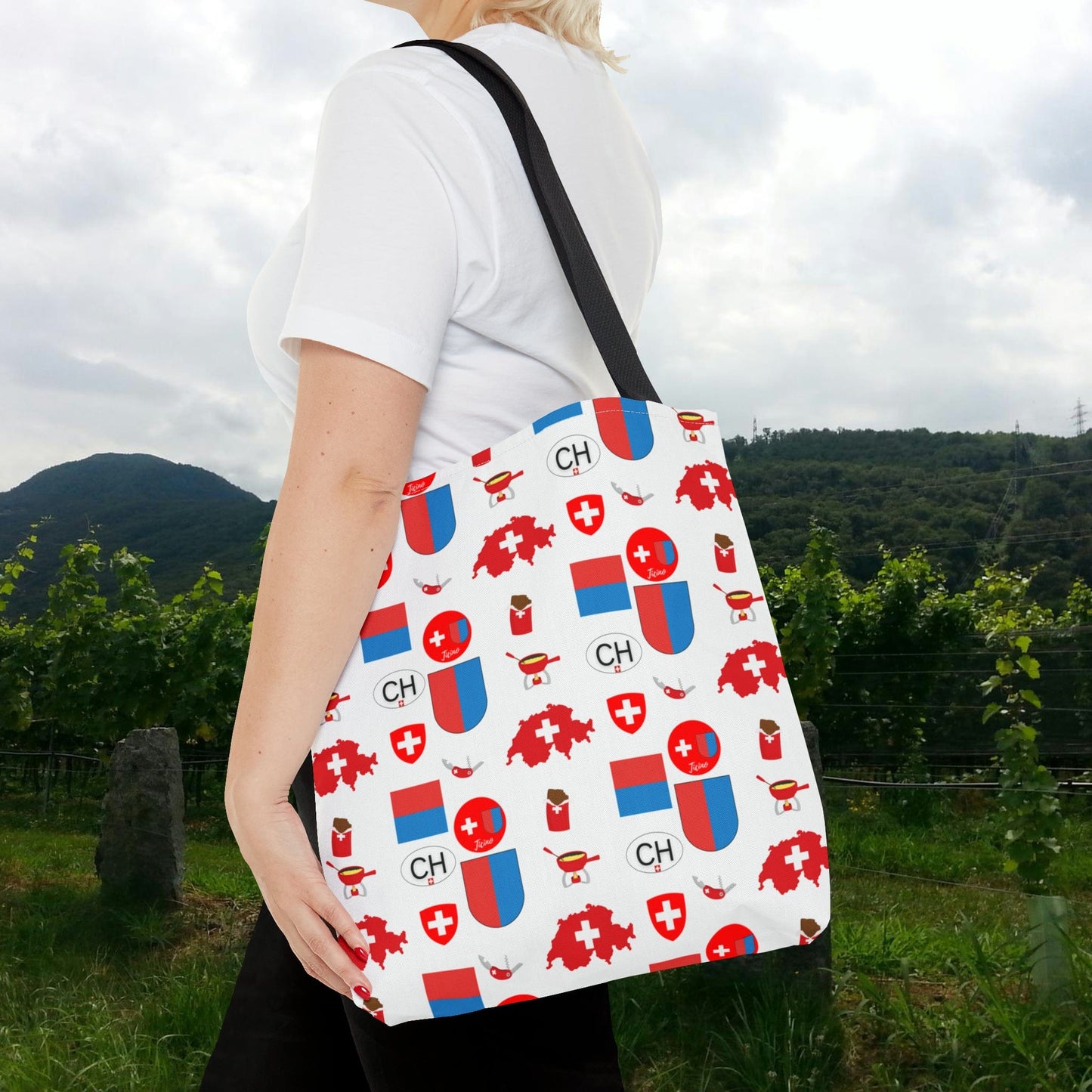 Ticino, Switzerland | Travel Icons Pattern | Tote Bag (AOP)