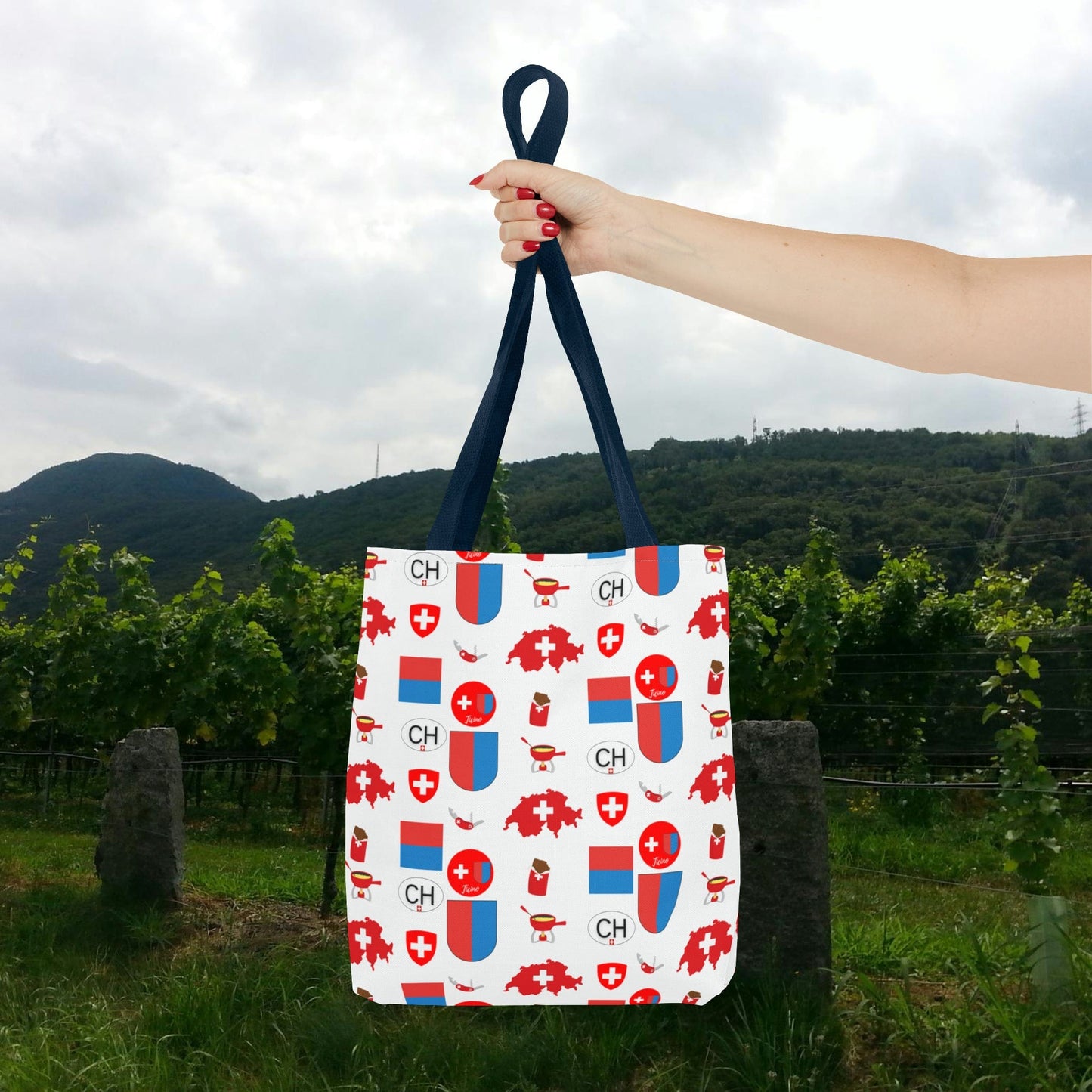 Ticino, Switzerland | Travel Icons Pattern | Tote Bag (AOP)