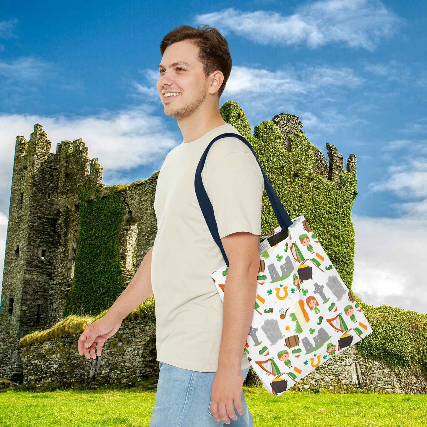 Lucky Charms of Ireland Tote Bag: Celtic Cross, Flag Heart, Clover & More! Embrace Irish Heritage with Style! AOP