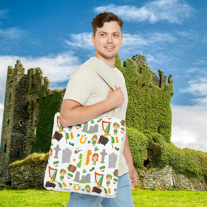 Lucky Charms of Ireland Tote Bag: Celtic Cross, Flag Heart, Clover & More! Embrace Irish Heritage with Style! AOP