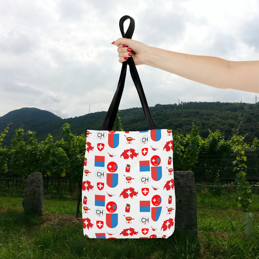 Ticino, Switzerland Travel Icons Pattern Tote Bag - Embrace Swiss Serenity with stunning design inspired by Swiss landscapes
