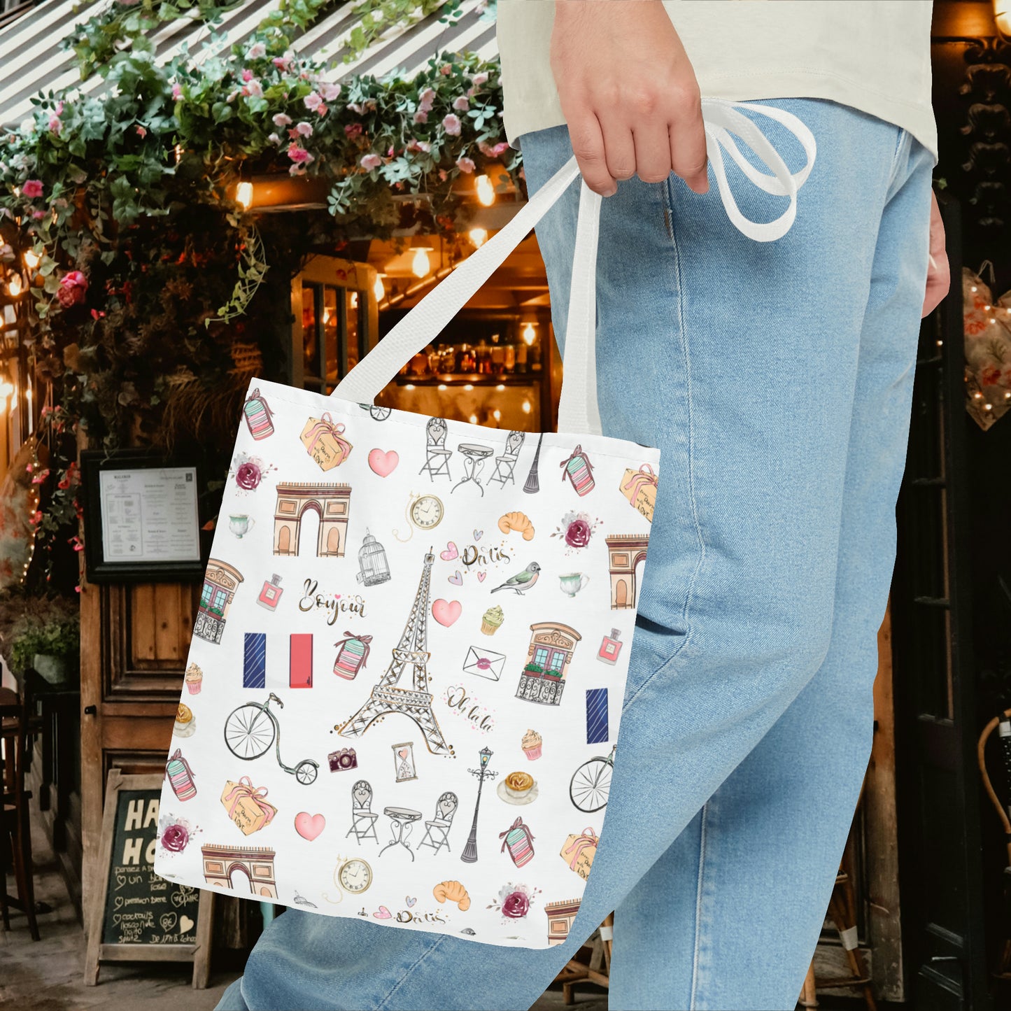 France Travel Adventures  | Chic Parisian Tote Bag: Eiffel Tower, Bistros, Macaroons & More! Perfect for Stylish Travelers! AOP