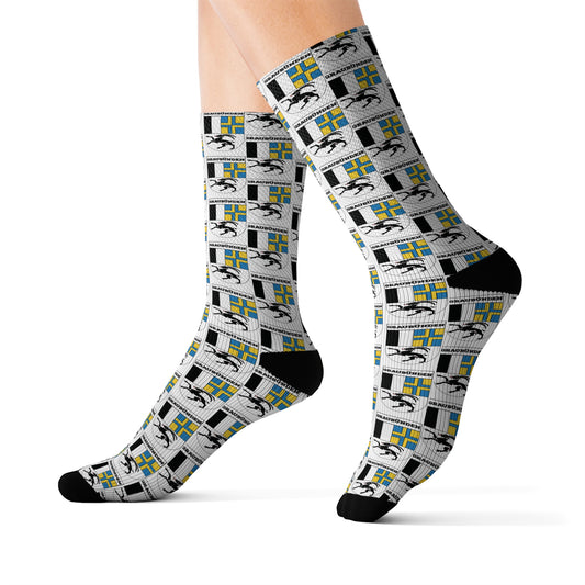 Graubünden, Switzerland Coat of Arms Stylish AOP Socks - Showcase Swiss heritage with these fashionable all-over print socks