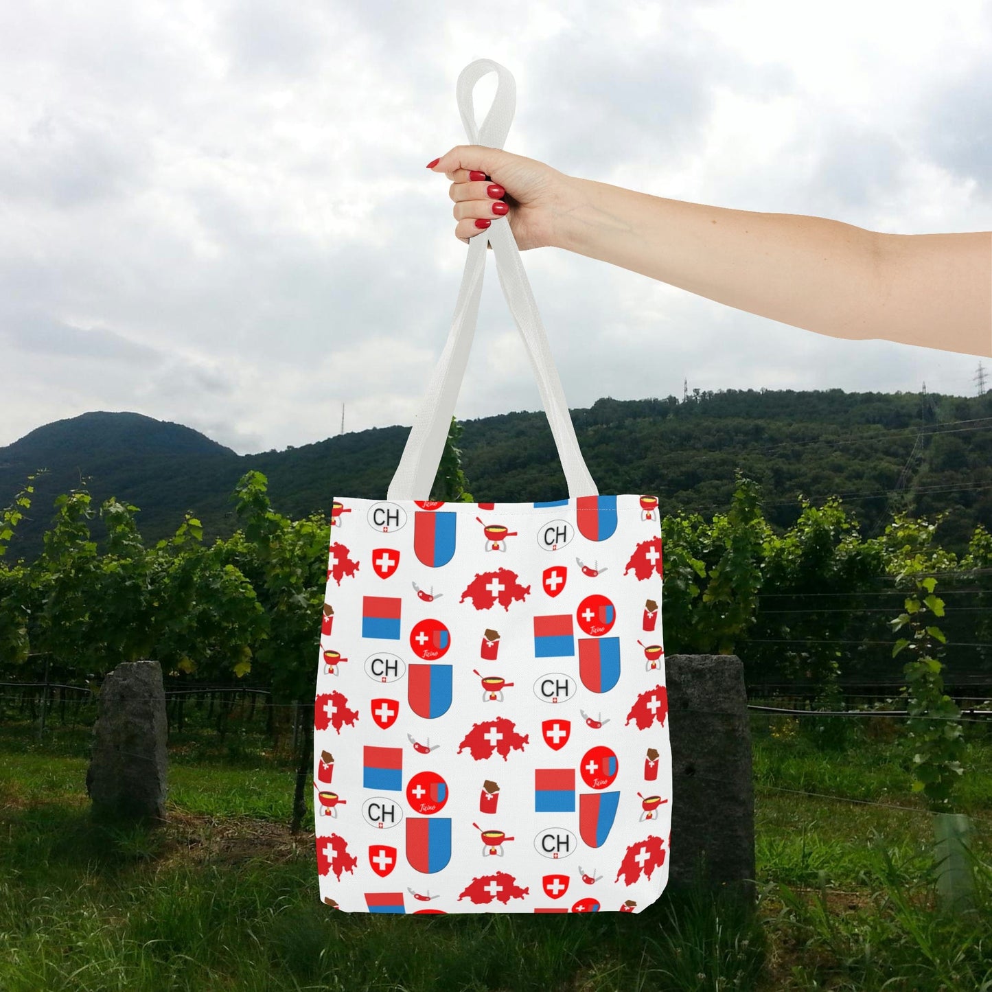 Ticino, Switzerland | Travel Icons Pattern | Tote Bag (AOP)