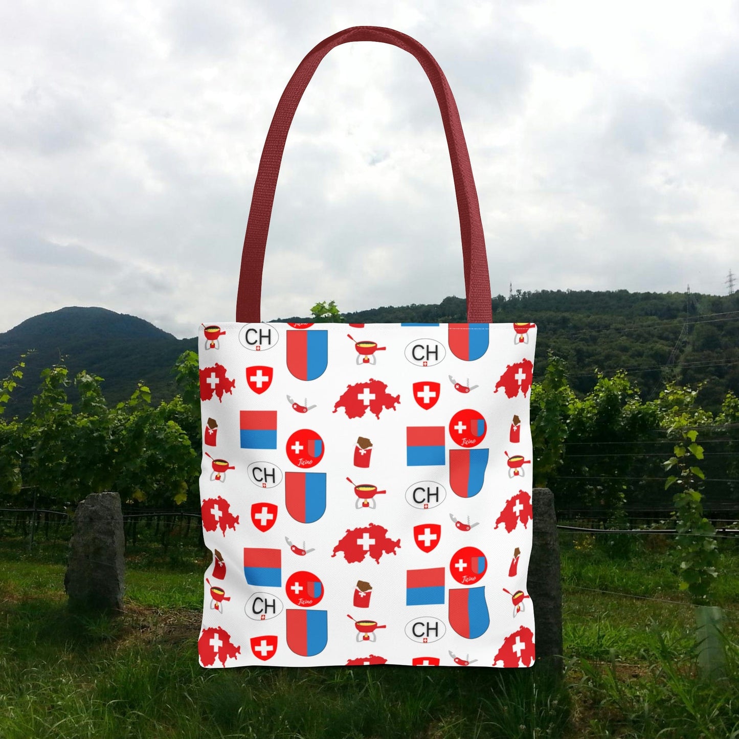 Ticino, Switzerland | Travel Icons Pattern | Tote Bag (AOP)